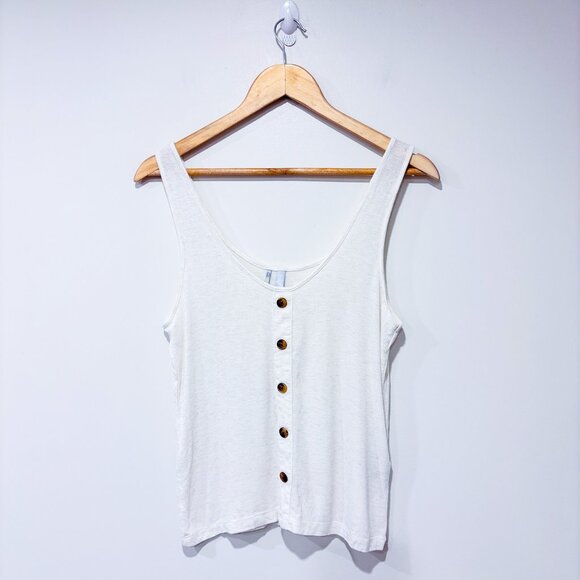 SIMONS Beige ribbed button-front tank top | Rayon blend minimalist | Small * - Picture 1 of 6